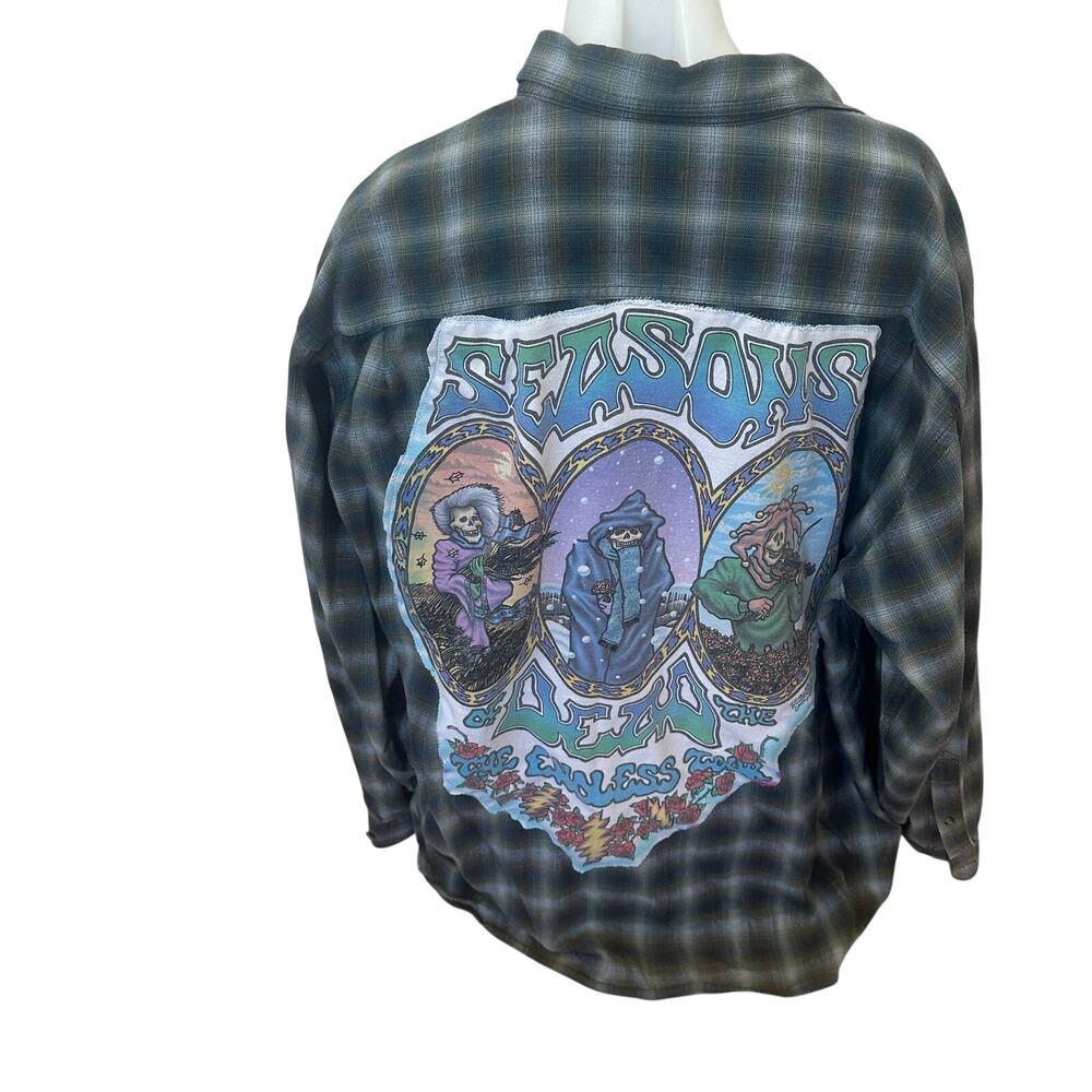 Grateful Dead Plaid Flannel Shirt 2XL Oversize Unique Seasons of the Dead Tour